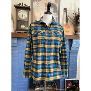 LL BEAN M Plaid Elasterell-P w/Sorona Button Up Flannel Womens Shirt